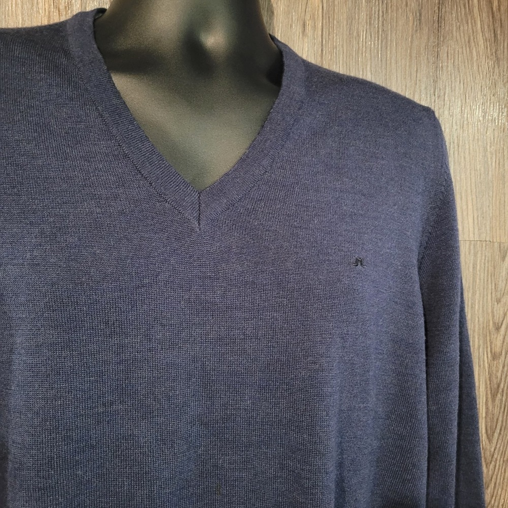 J. LINDEBERG Lymann True Merino Wool Pullover Sweater XL Dark Blue V-Neck Golf